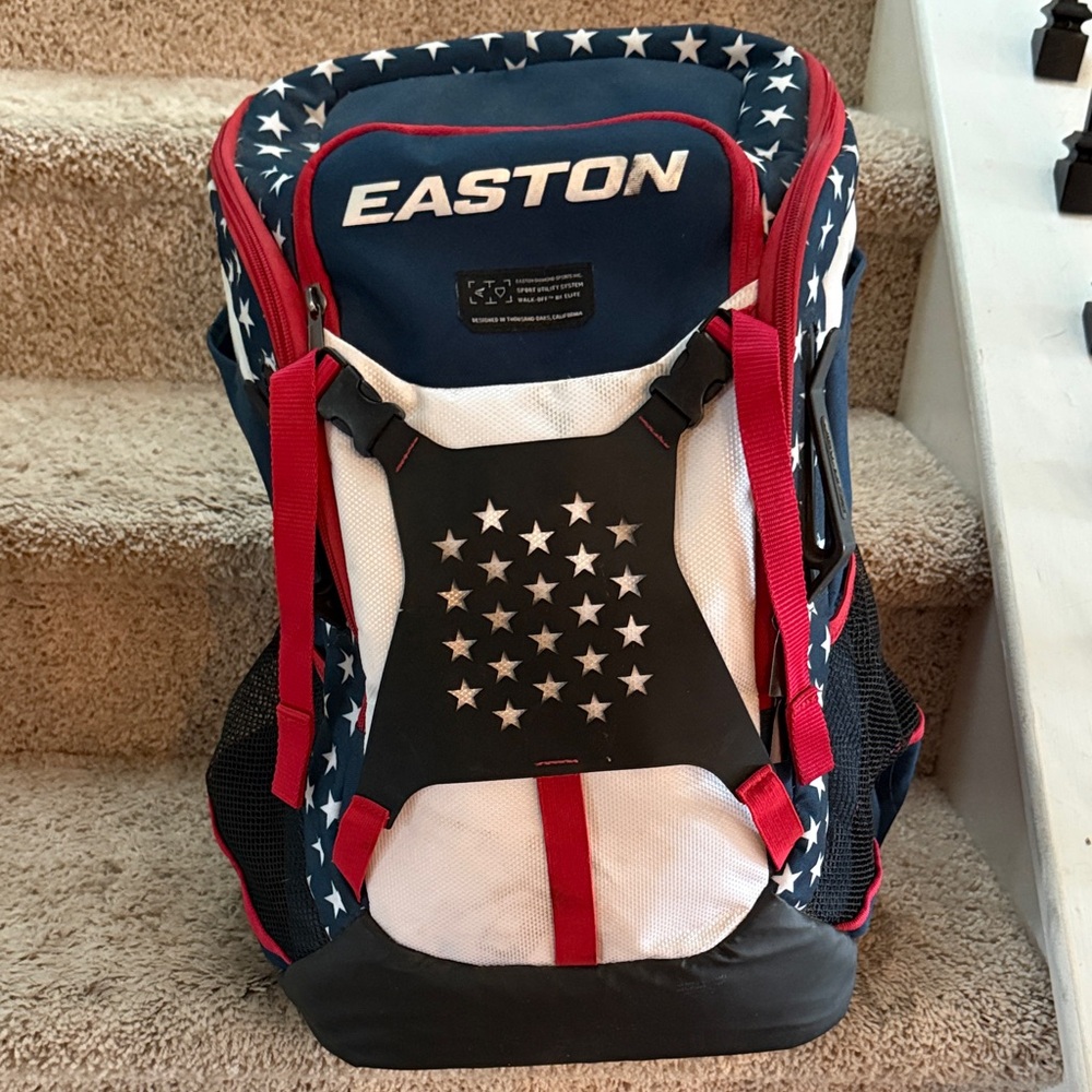 Easton Star-Patterned Red and Blue Backpack